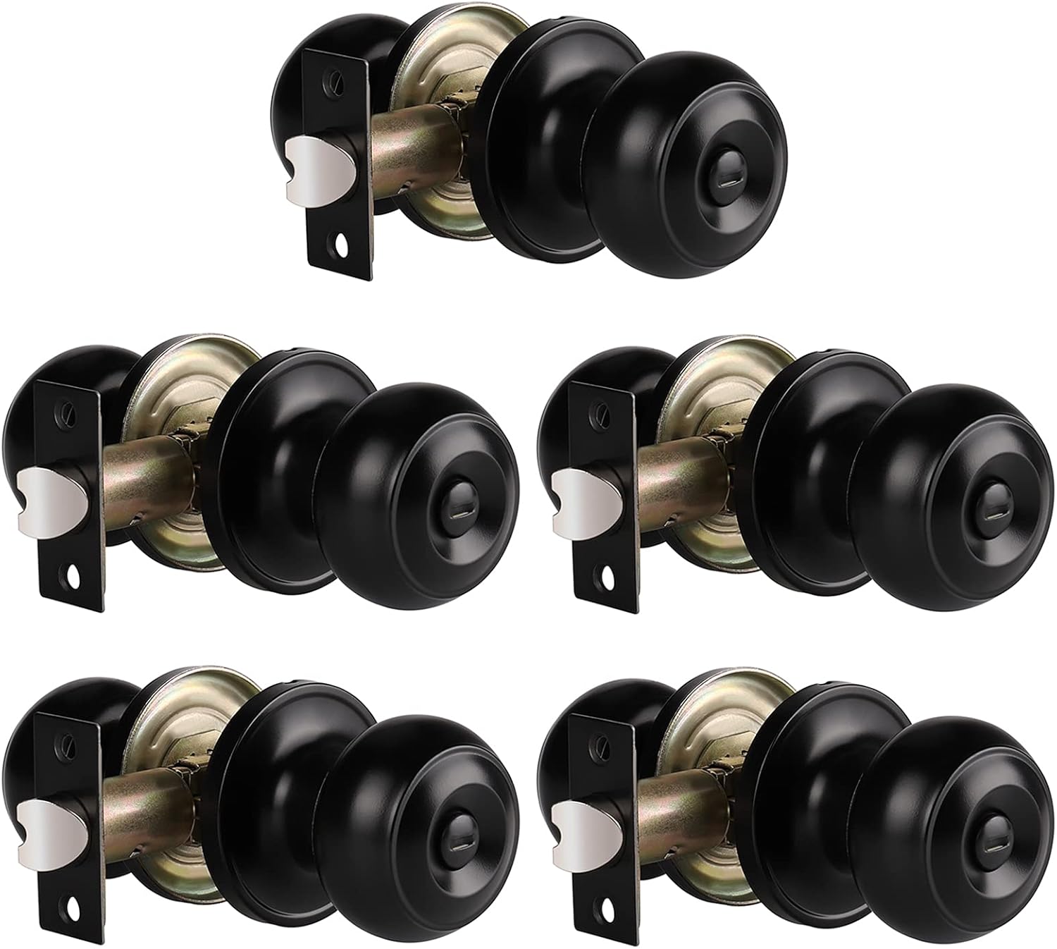 Black Matte Privacy Door Knobs, Thumb Turn Locking, 10 Pack E390