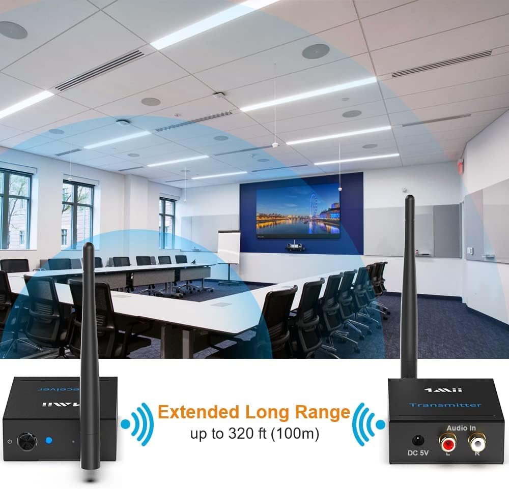 Wireless Transmitter Receiver Audio, 2.4GHz Long Range Audio Transmitter and Receiver Low Delay, RCA Out/in 320ft X311257