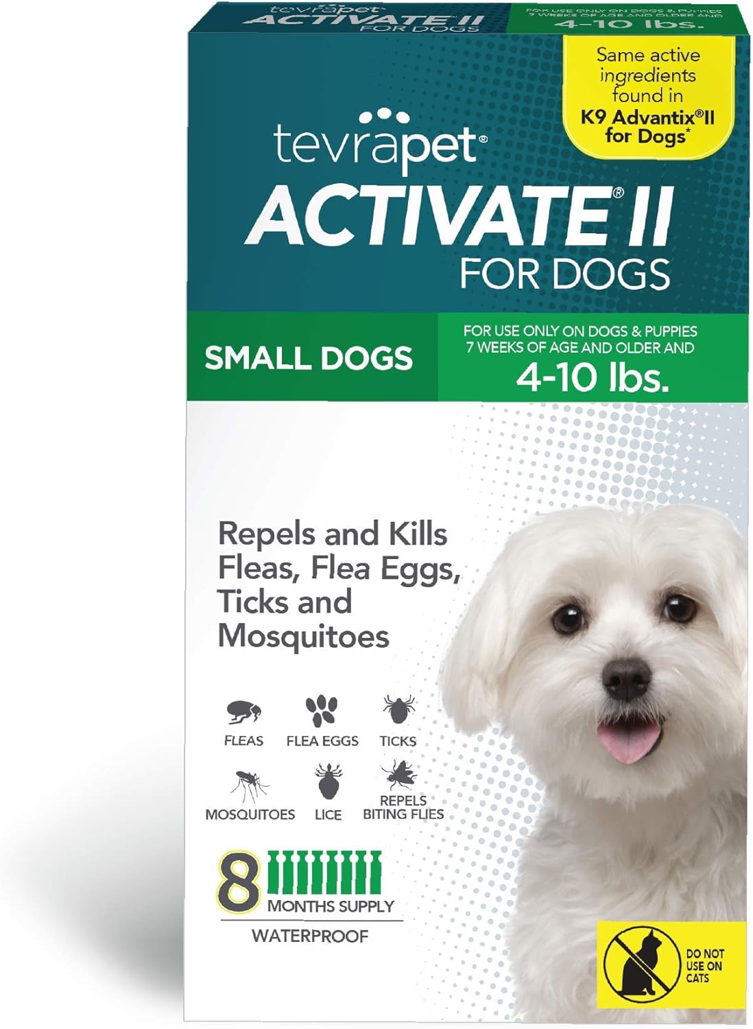 Flea and Tick Prevention for Dogs, Small 4-10 lbs, 8 Monthly Doses, Clear Pack of 2 U79325
