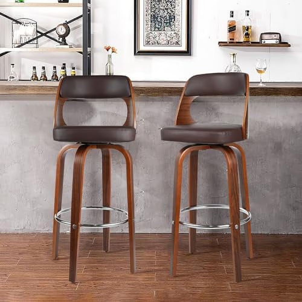 Swivel Barstools with Walnut Finish Wooden Back and Legs (Brown) N7353