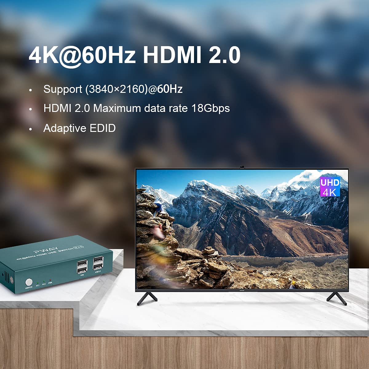 KVM Switch HDMI 2 Port, 4K@60Hz with 2 USB 2.0 Hub N34245