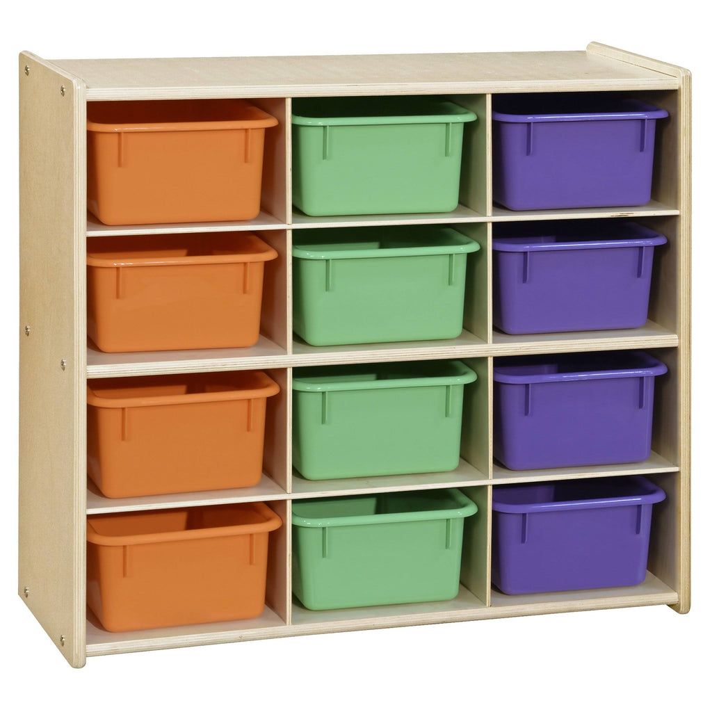 Baltic Birch 12-Cubby Storage Unit with Colorful Tubs M193173