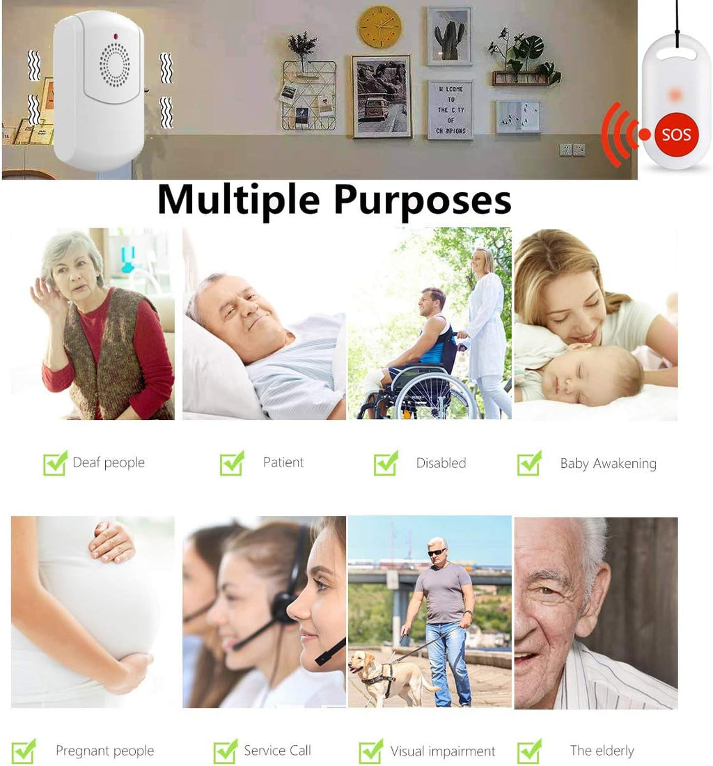 2 Portable Vibration Receiver + 3 Panic Button Wireless Caregiver Pager Q171898