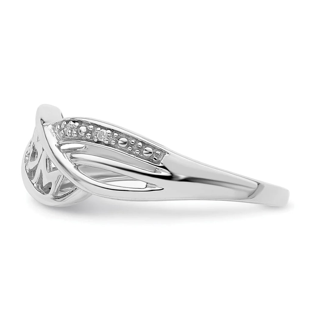 925 Sterling Silver Rhodium Plated Diamond Heart Mom Ring Size 6 2mm Wide Y553