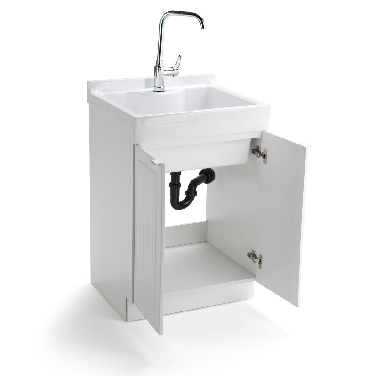 24 inch Laundry Cabinet with Faucet and ABS Sink (Pure White) M169150