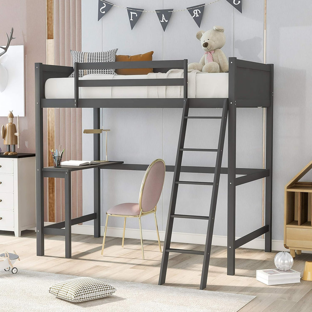 Twin Low Bunk Bed with Slide and Ladder, Black D8526