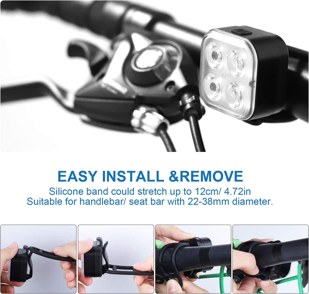 Rechargeable Bike Light Set, LED Bicycle Lights Front and Rear, 4 Light Mode, IPX4 Waterproof, 2 Pack Black X10623