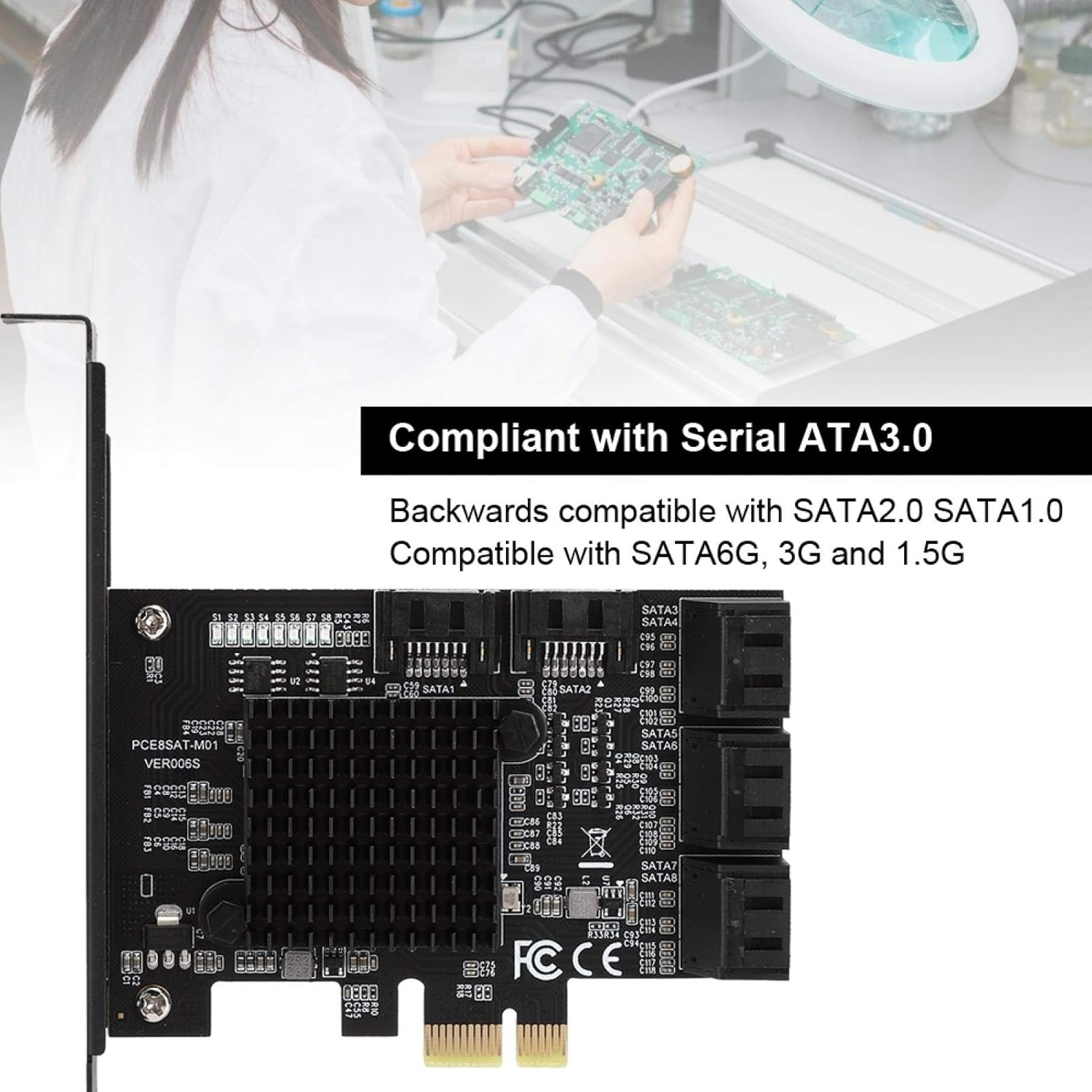 PCI-E to SATA3.0 Controller Expansion Card 8-Port, Pack of 2 W59035