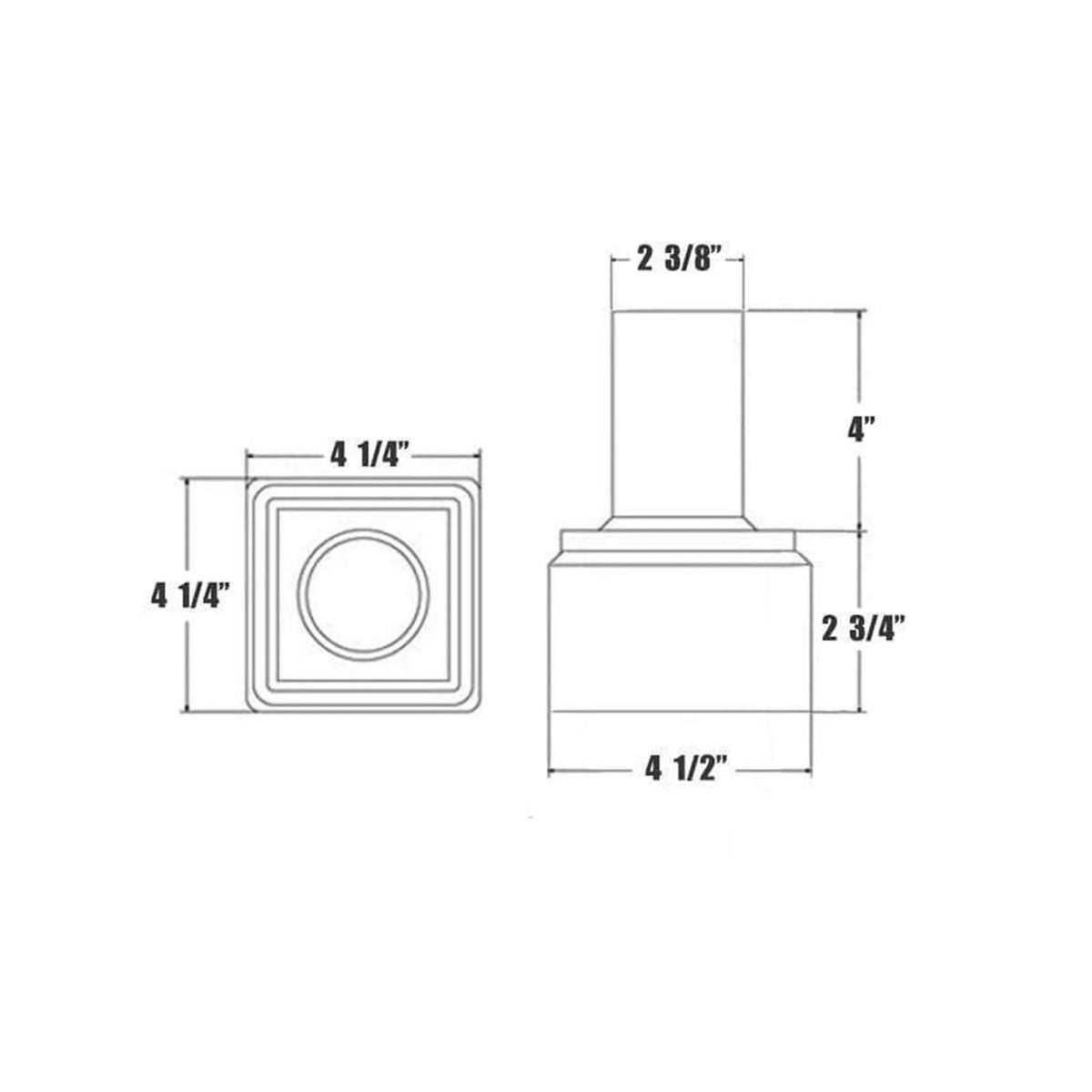 5inch Square Pole Light Top Single Tenon Adapter F257091