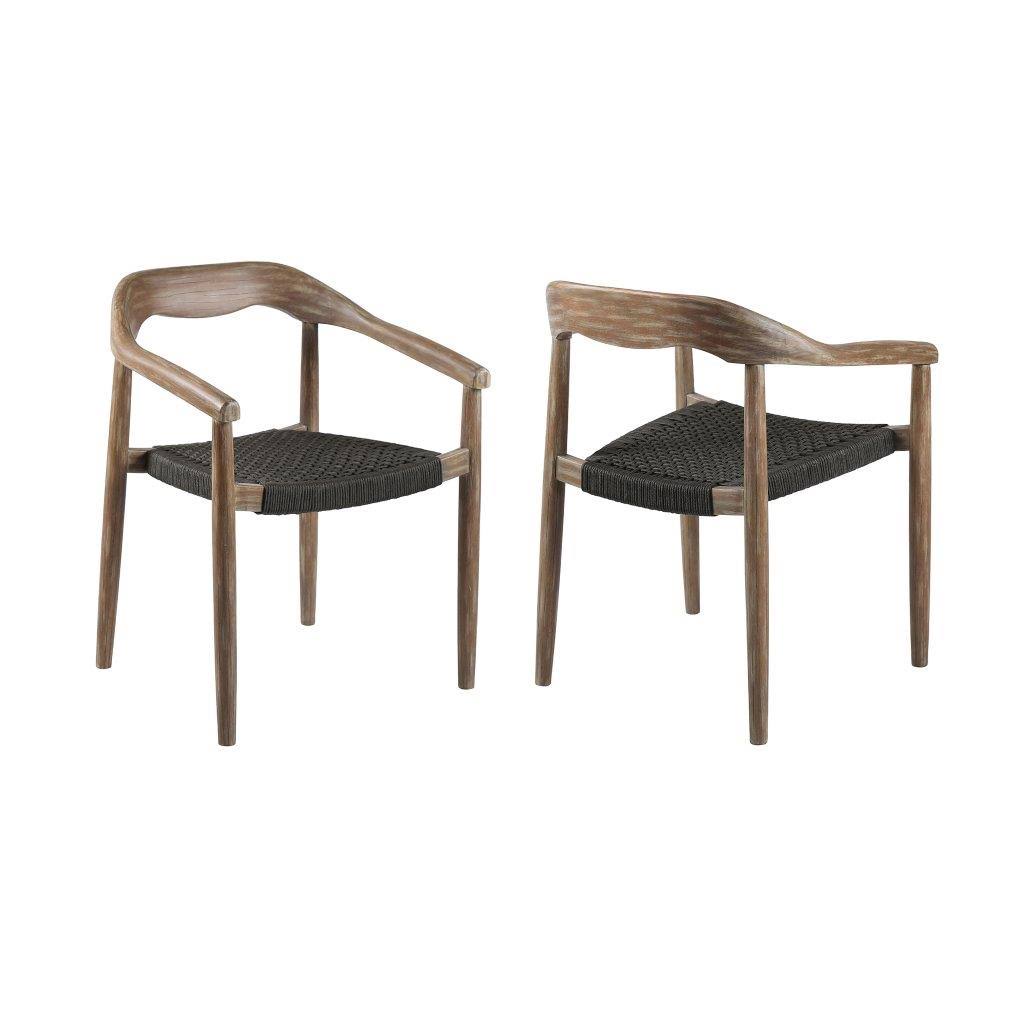 Stackable Eucalyptus Wood Dining Chair with Charcoal Rope (Set of 2) H338