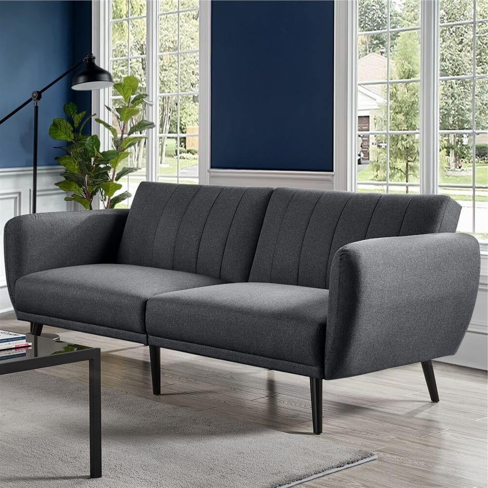 Dark Grey Linen Upholstered Sofa Bed with Wooden Legs M368