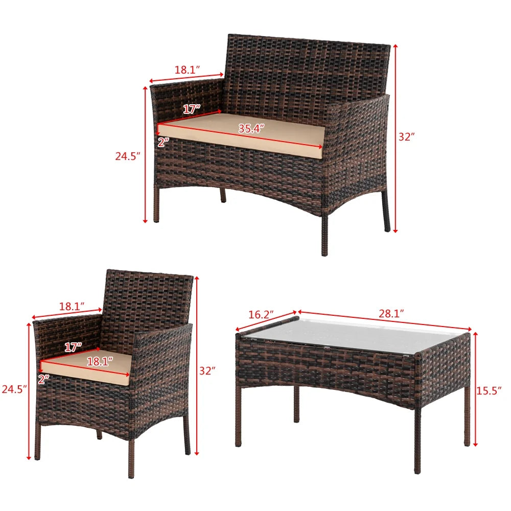 4-Piece Rattan Conversation Set with Sofa V320