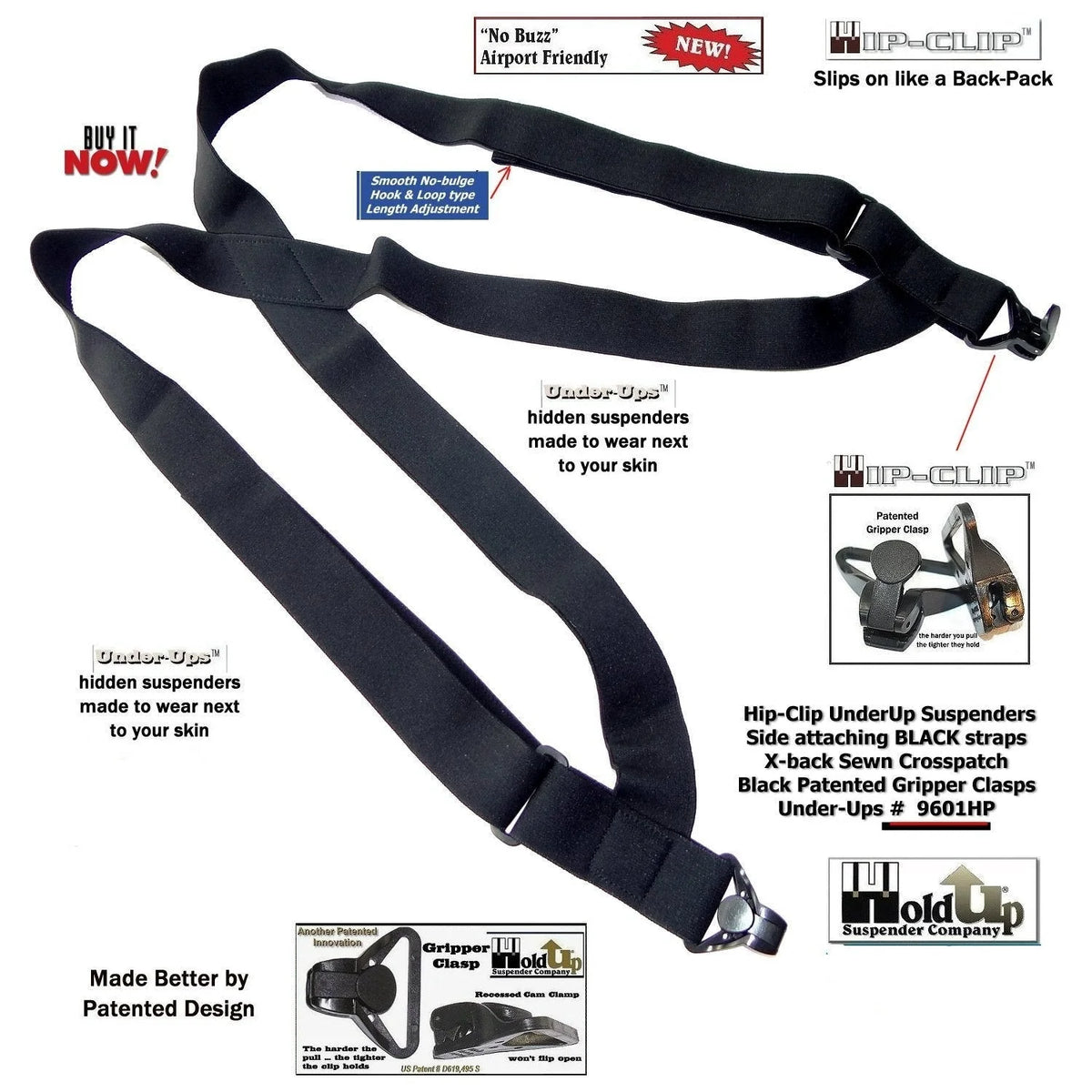 All Black Hip Clip Suspenders V2167