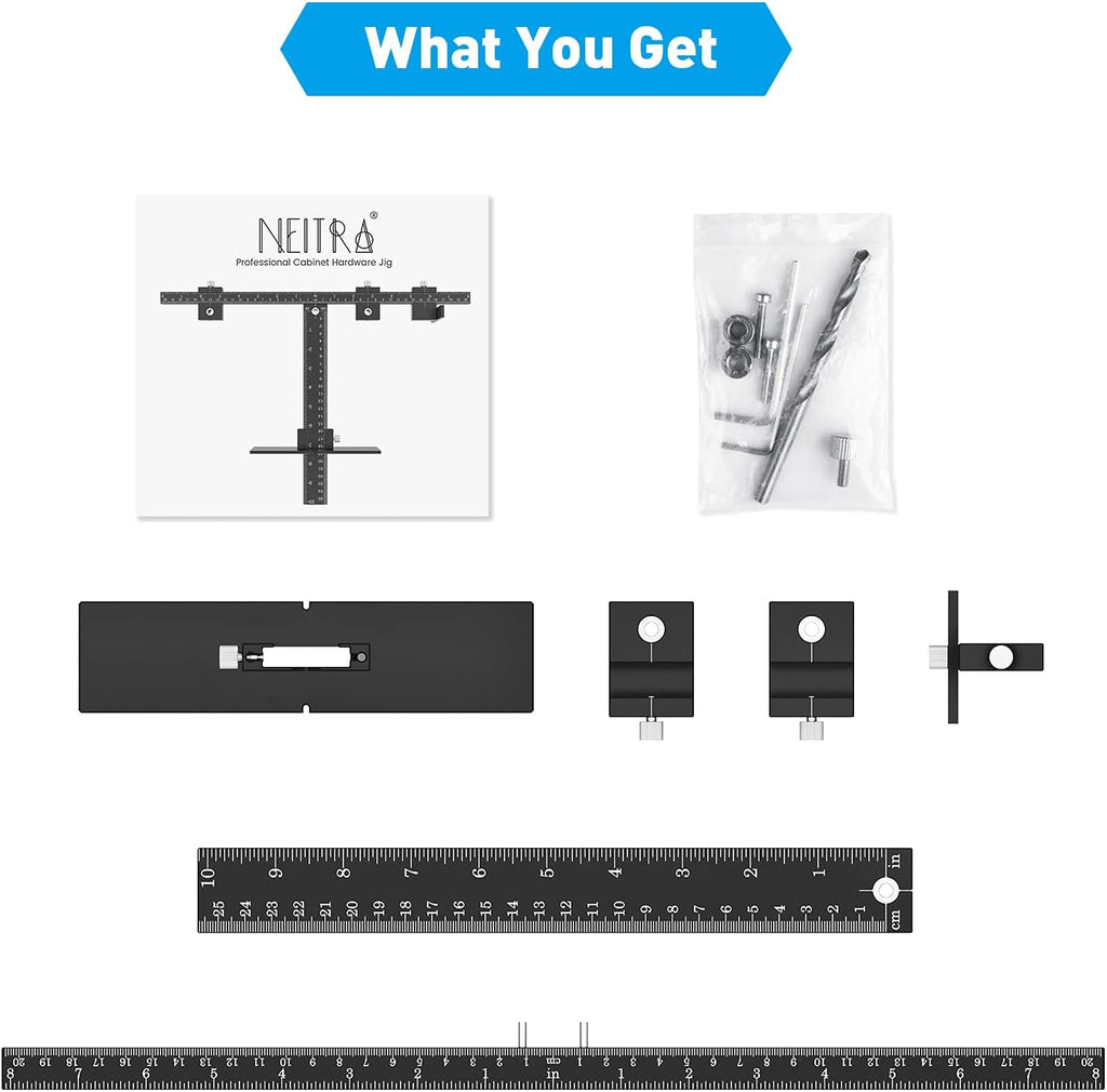 Cabinet Hardware Jig, Adjustable Drill Guide with Punch Locator Templates G148