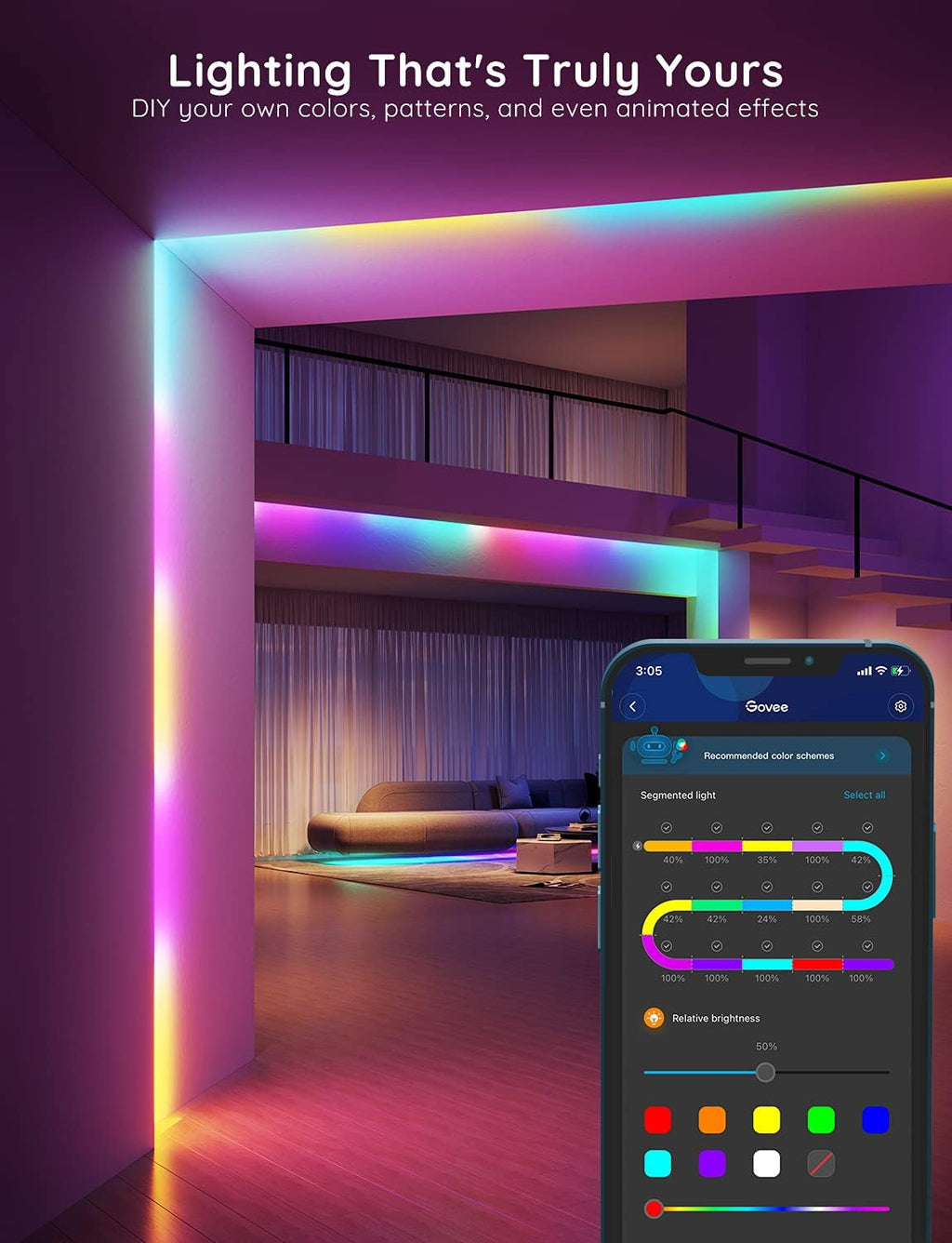 RGBIC LED Strip Lights 32.8ft WiFi Color Changing Smart Music Lights Pack of 2 Q5983
