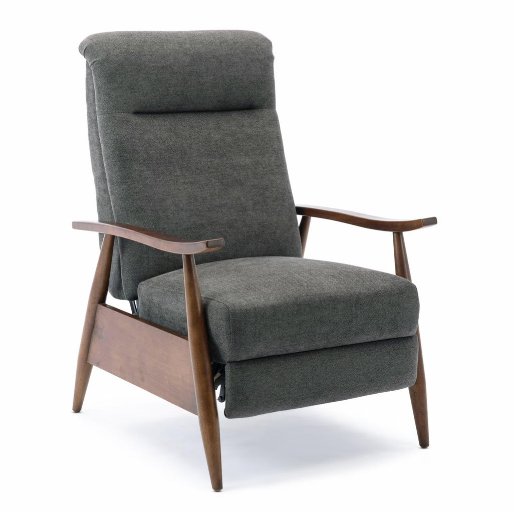 Charcoal Polyester Fabric Wood Arm Push Back Recliner A9136