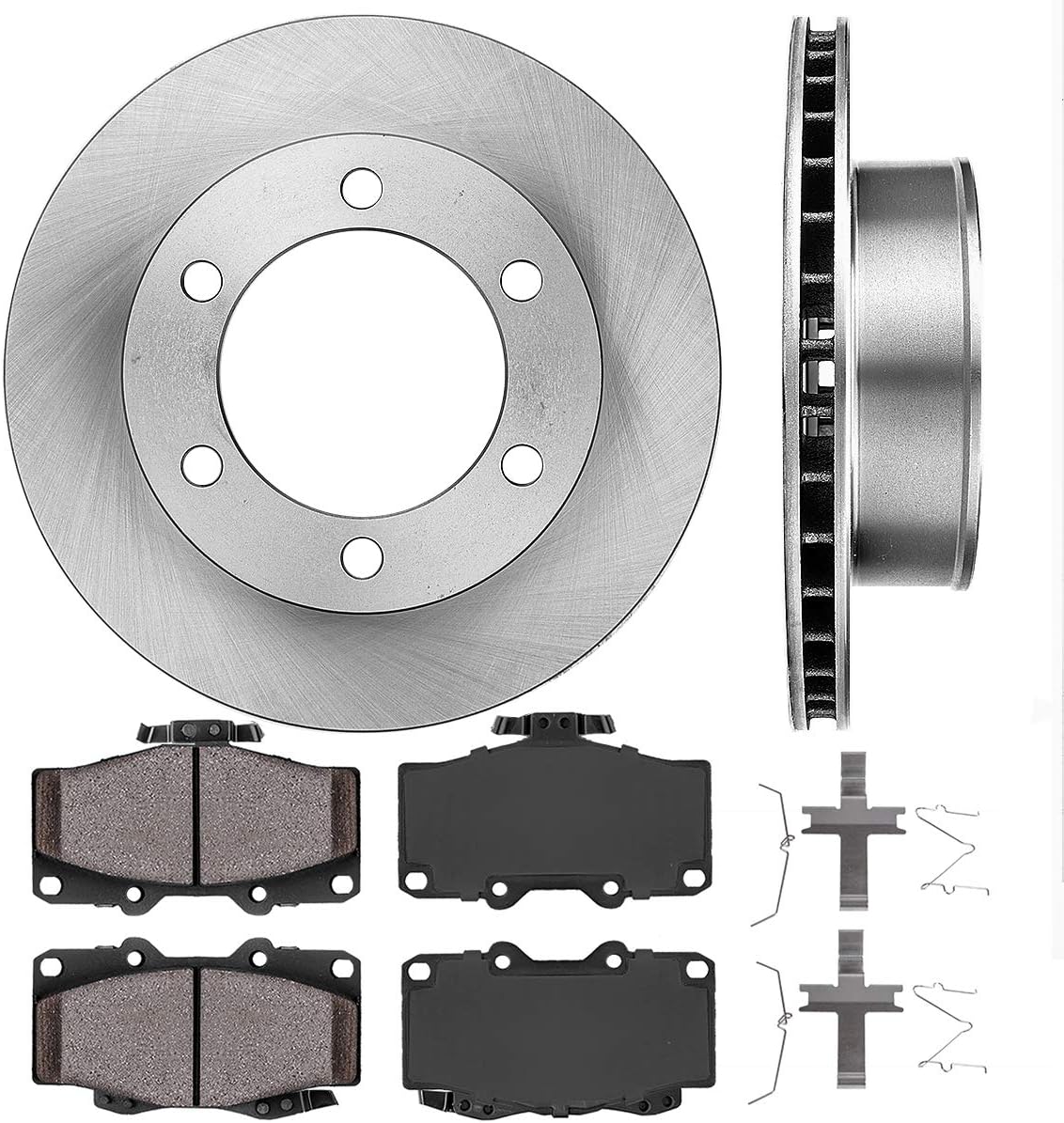 Premium 6 Lug Brake Rotors + Ceramic Brake Pads + Clips X1905