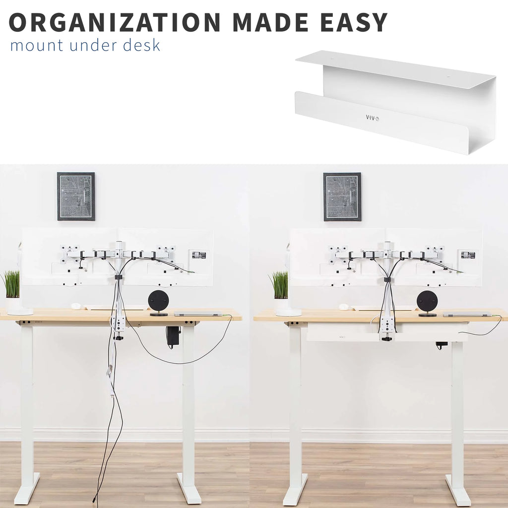 White Dual Under Desk Cable Management Trays (2 Pack) B9483