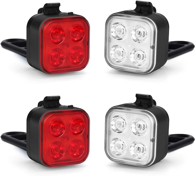 Rechargeable Bike Light Set, LED Bicycle Lights Front and Rear, 4 Light Mode, IPX4 Waterproof, 2 Pack Black X10623
