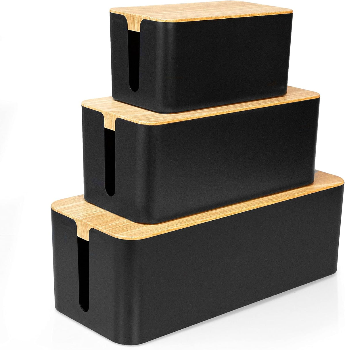 White Cord Organizer with Dark Wood Top, 3 Pack M1472