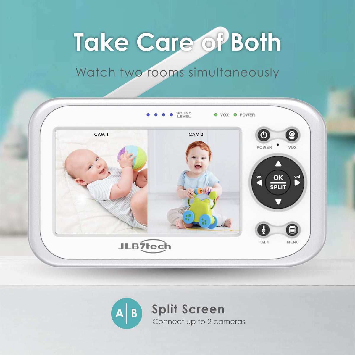 4.3 Split Screen Video Baby Monitor with 2 Cameras and Audio, Night Vision, Two-Way Talk T2687