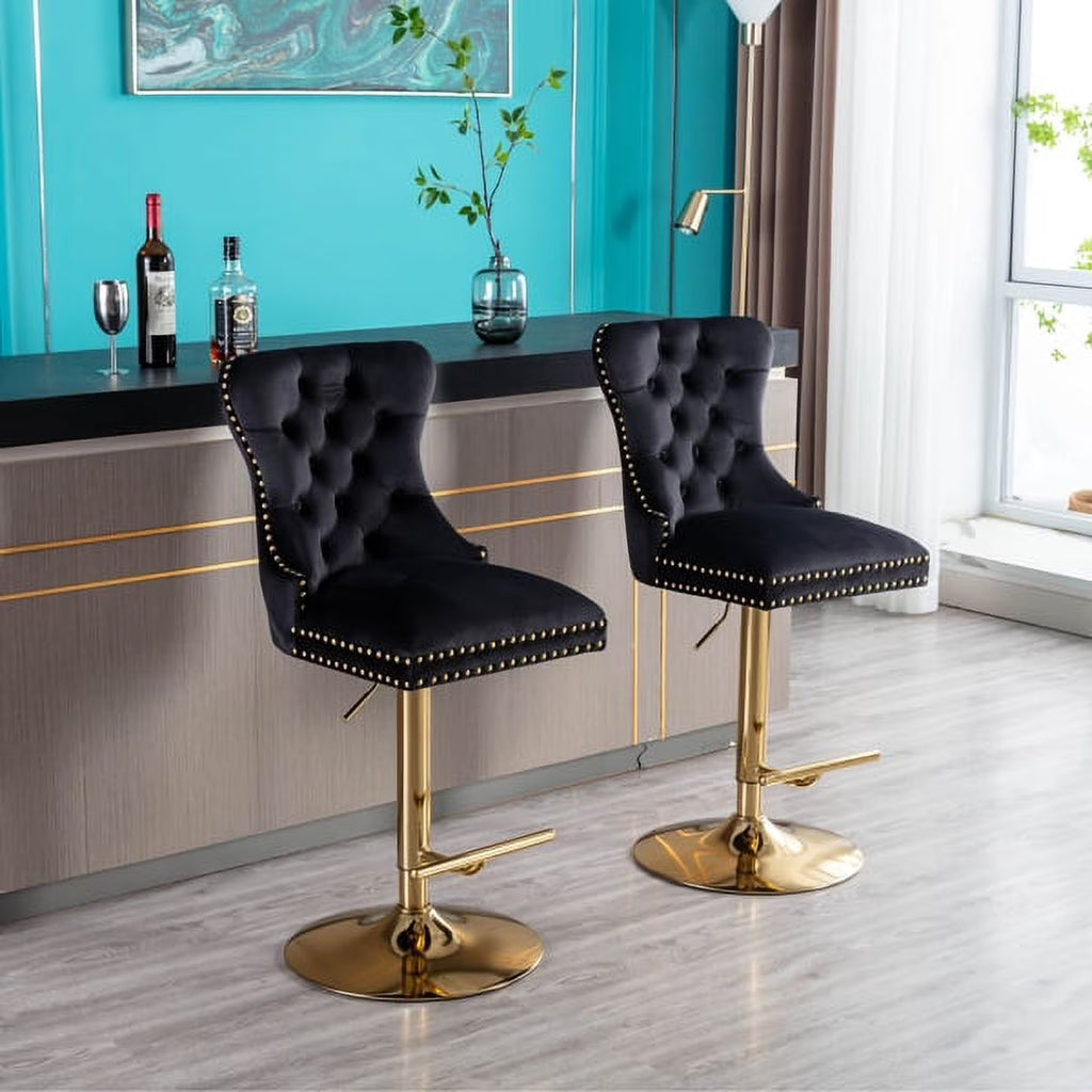 Set of 2 Velvet Swivel Bar Stools with Chrome Base V9422