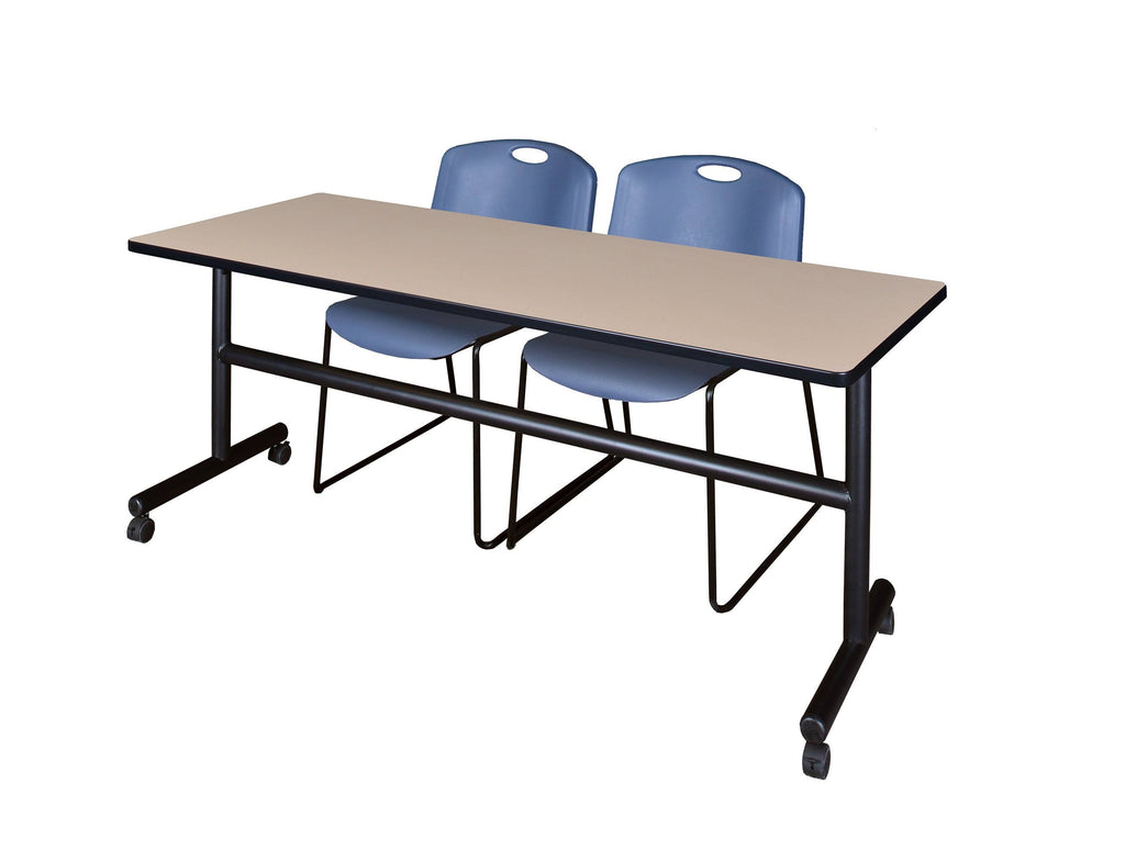 Beige Flip Top Mobile Training Table with 2 Blue Stack Chairs D523411