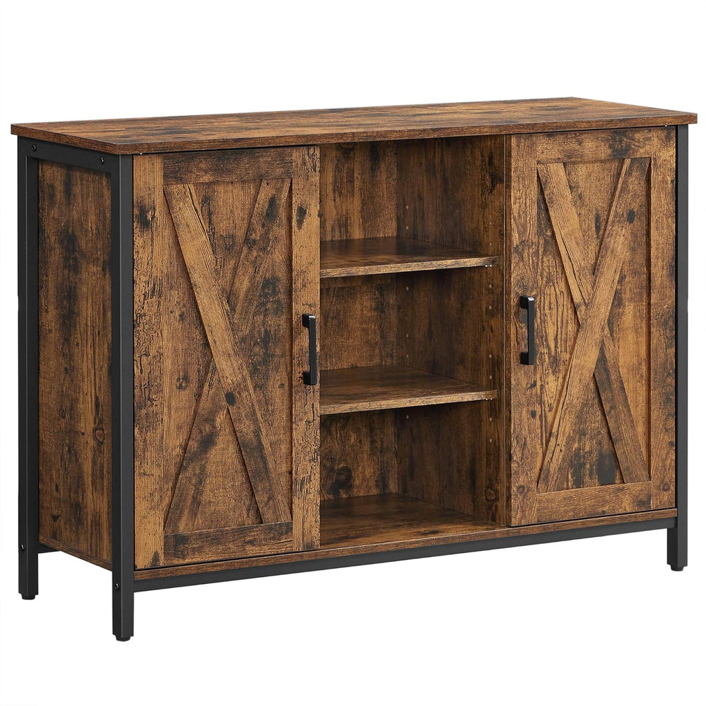 Rustic Brown and Black Buffet Cabinet with Barn Doors G39691