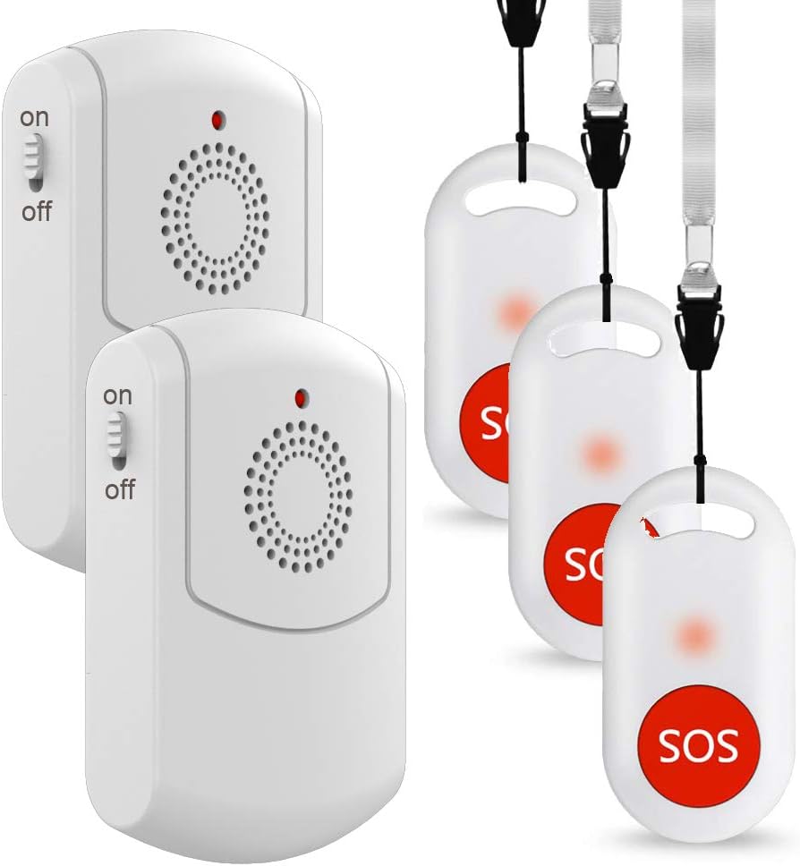 2 Portable Vibration Receiver + 3 Panic Button Wireless Caregiver Pager Q171898