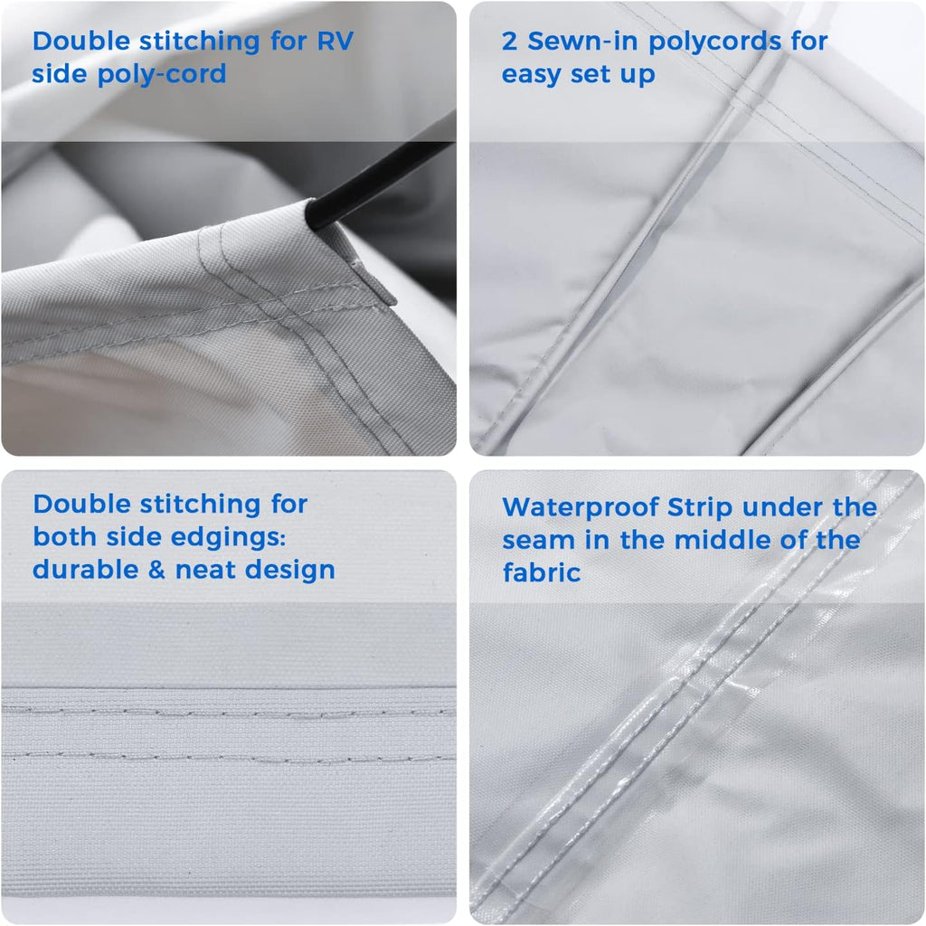 280GSM RV Awning Replacement Fabric with Awning Anchor Kits & Pull Tension Strap, Gray D3978