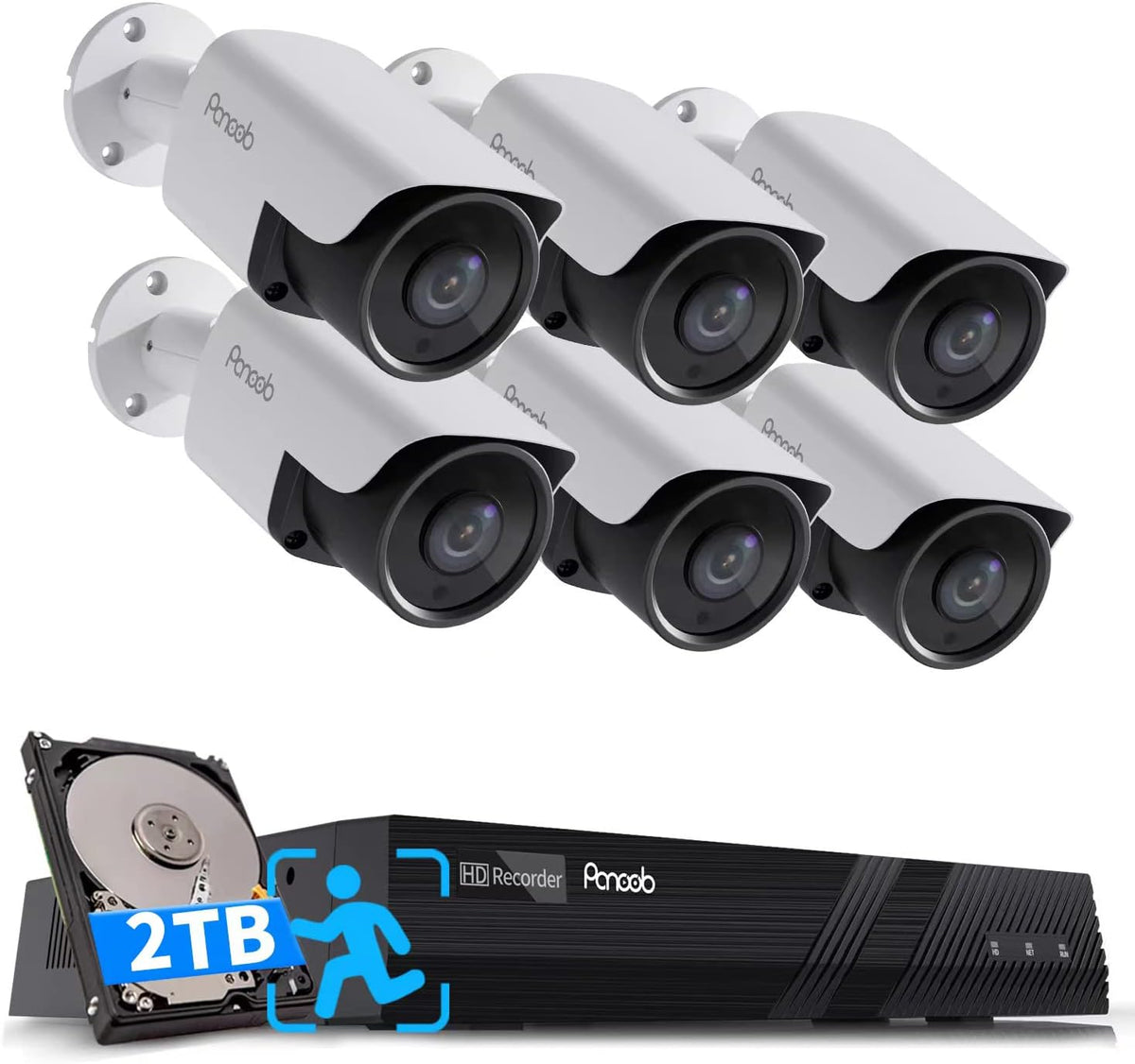 4K PoE Security Camera System with 2TB HDD NVR, 6pcs 8MP Bullet Cameras E1181
