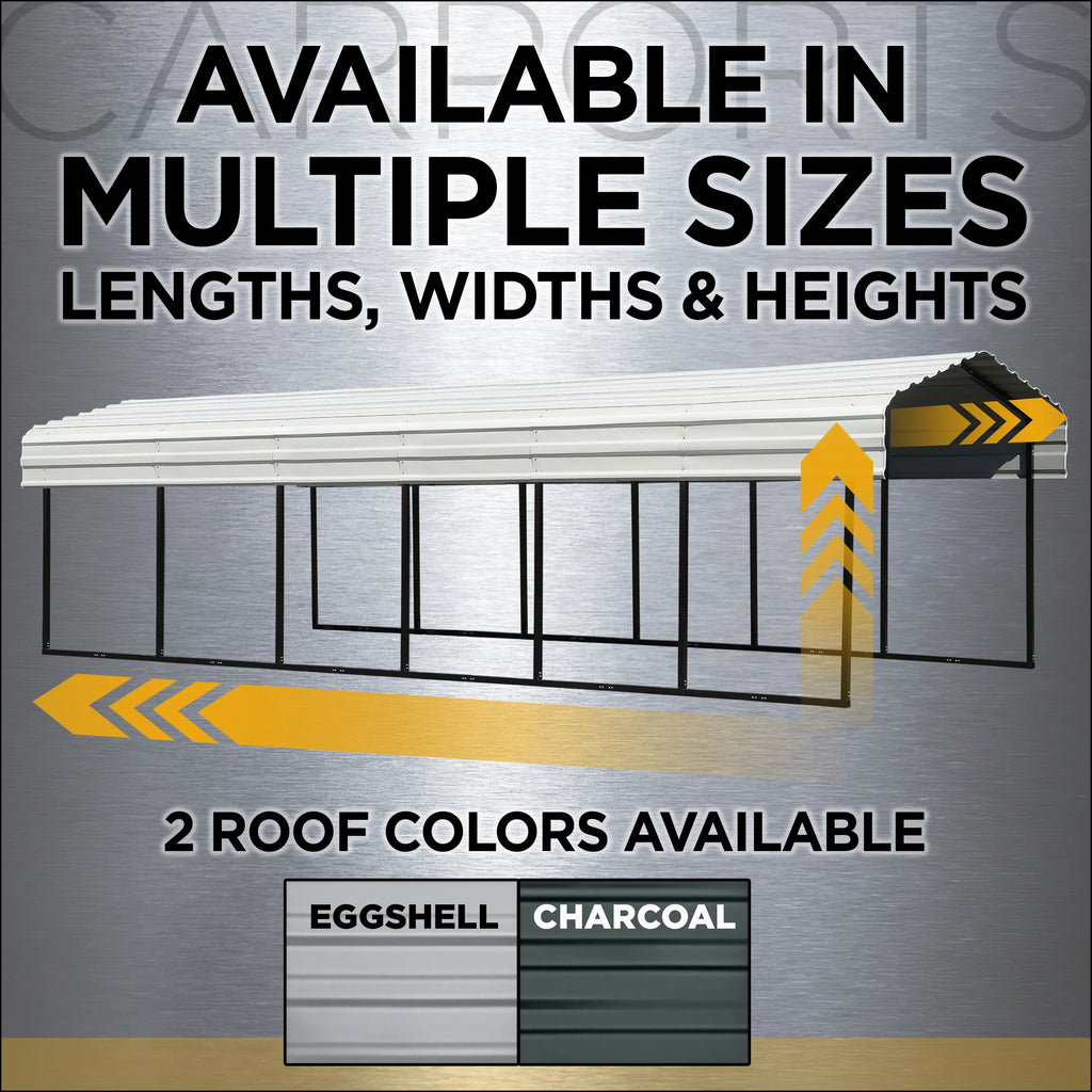 Galvanized Steel Carport Kit, 12' x 29' x 9' V385