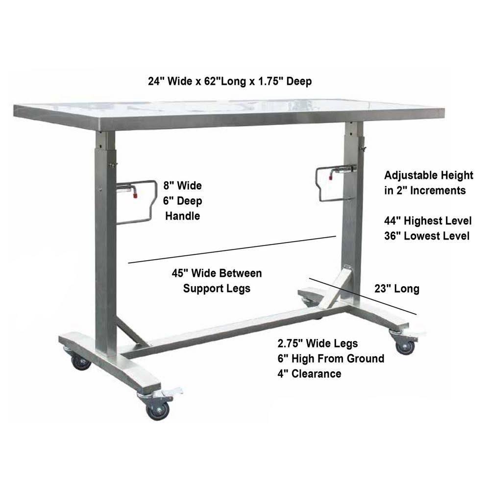Stainless Steel Adjustable Height Work Table with Locking Casters T627