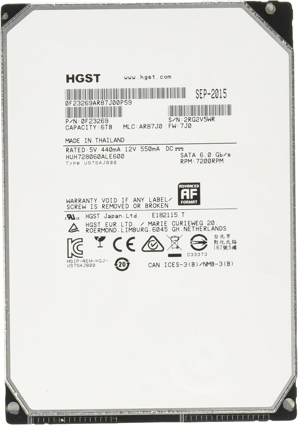 6000GB 128MB Cache 7200RPM SATA 3.5-Inch Internal Bare Drive E508622