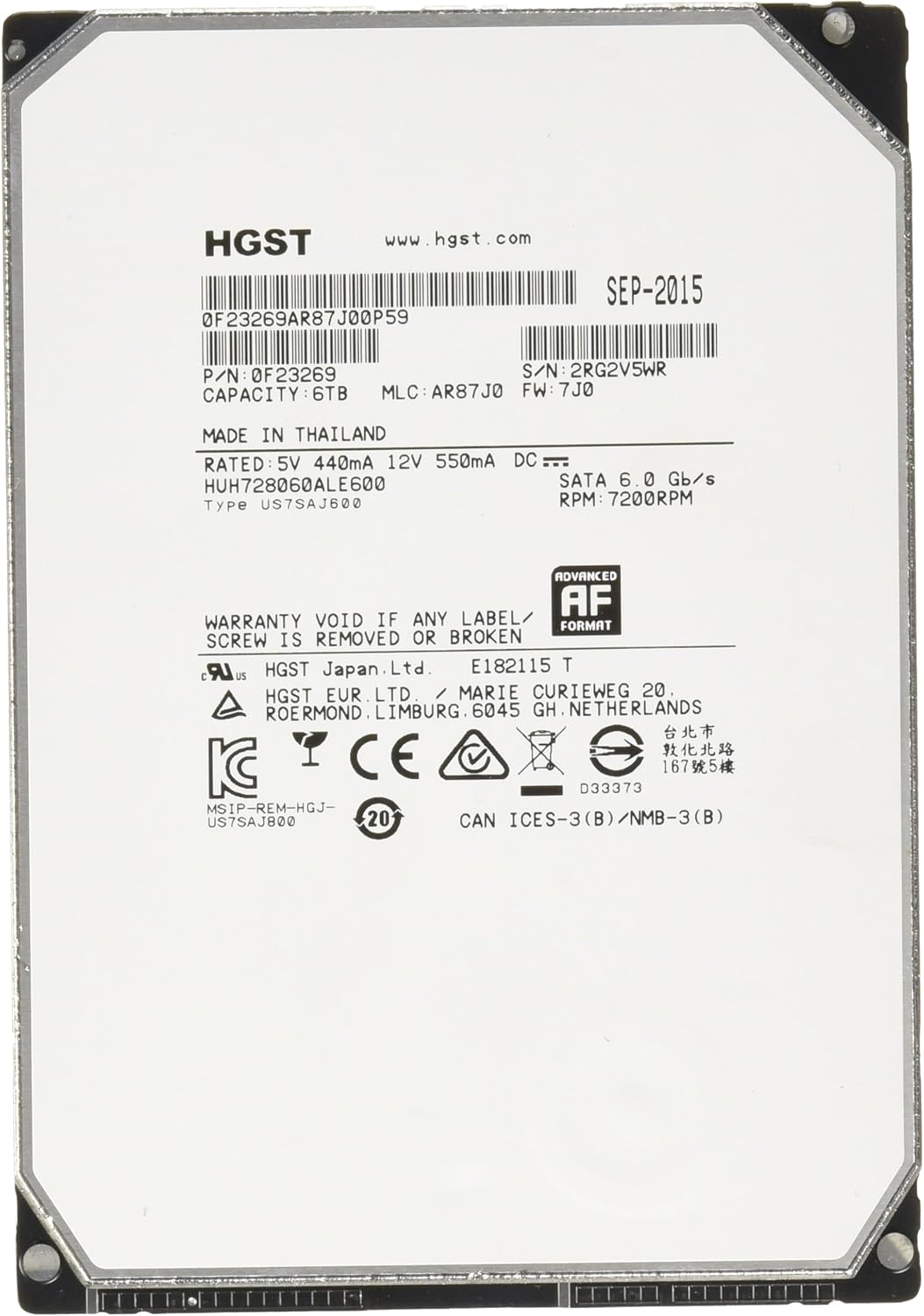 6000GB 128MB Cache 7200RPM SATA 3.5-Inch Internal Bare Drive E508622