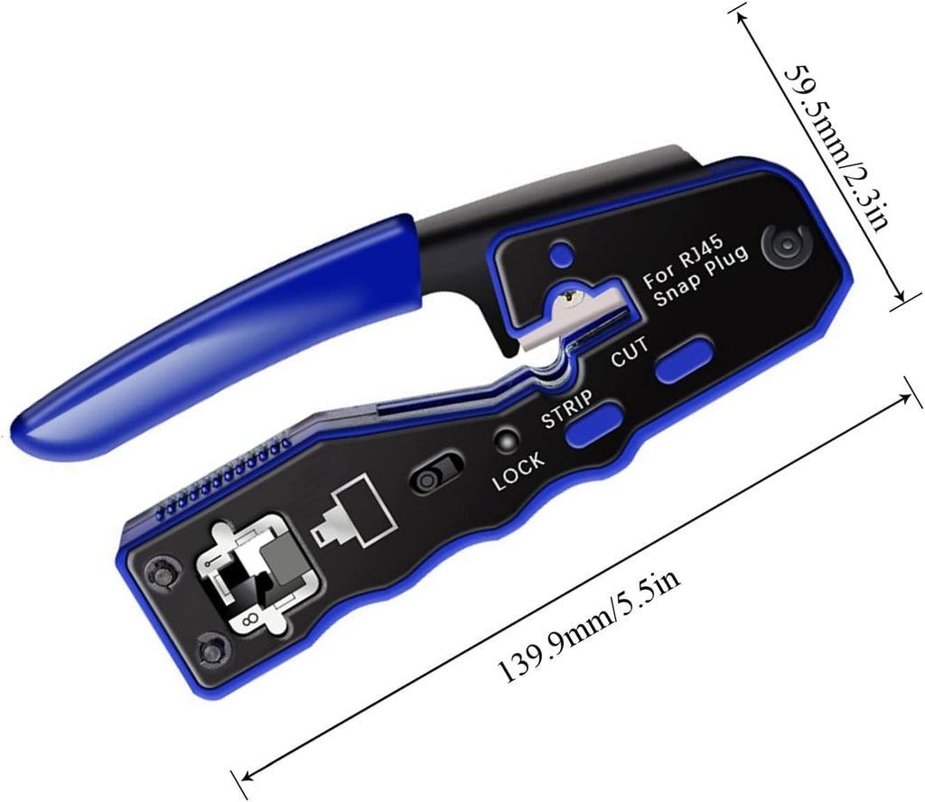 RJ45 Crimp Tool Ethernet Cable Crimper Wire Cutter Stripper Network Pass Through Crimping Tool Kit for Cat5e Cat6 Cat6a, 50Pcs Cat6 Connector & 50Pcs Cat6 Protector Cover K422