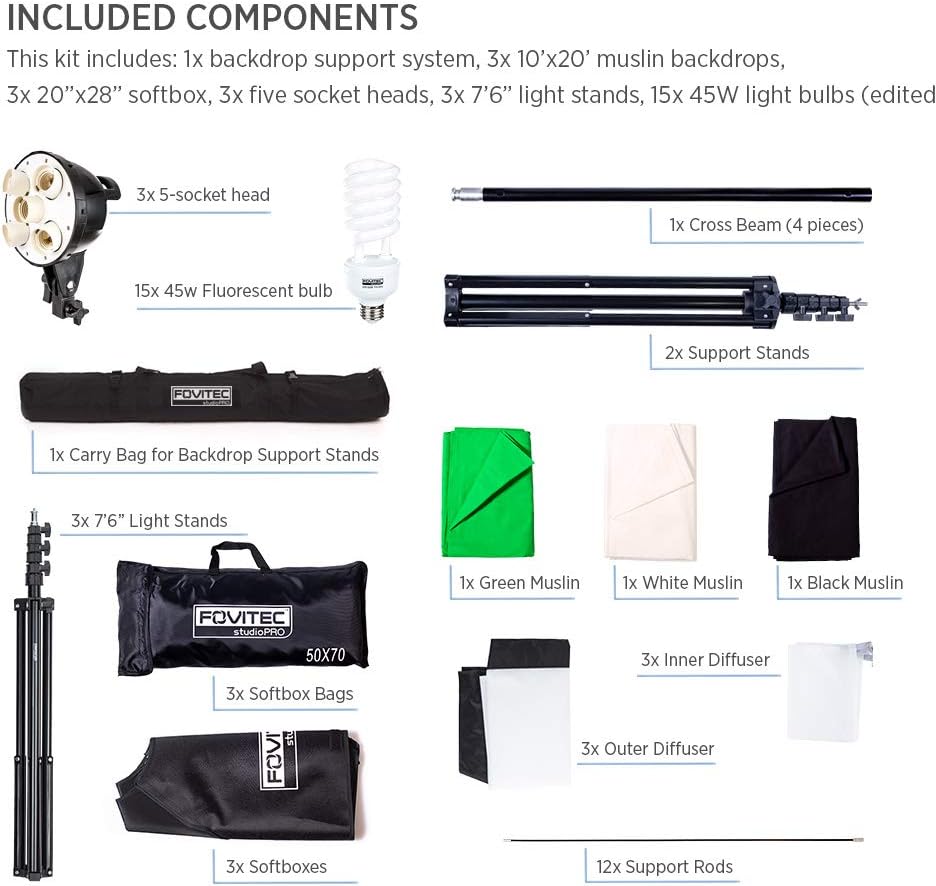 10'x12' Studio Lighting Kit with 3 Softbox Lights and Carrying Case V504381