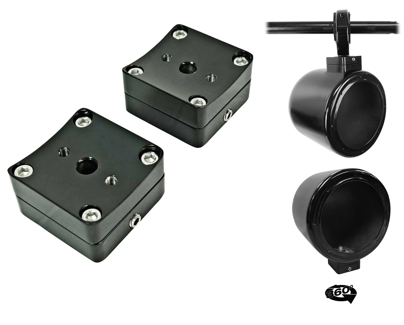 7.7" 360° Swivel Black Aluminum Wakeboard Tower Speaker Pods O692