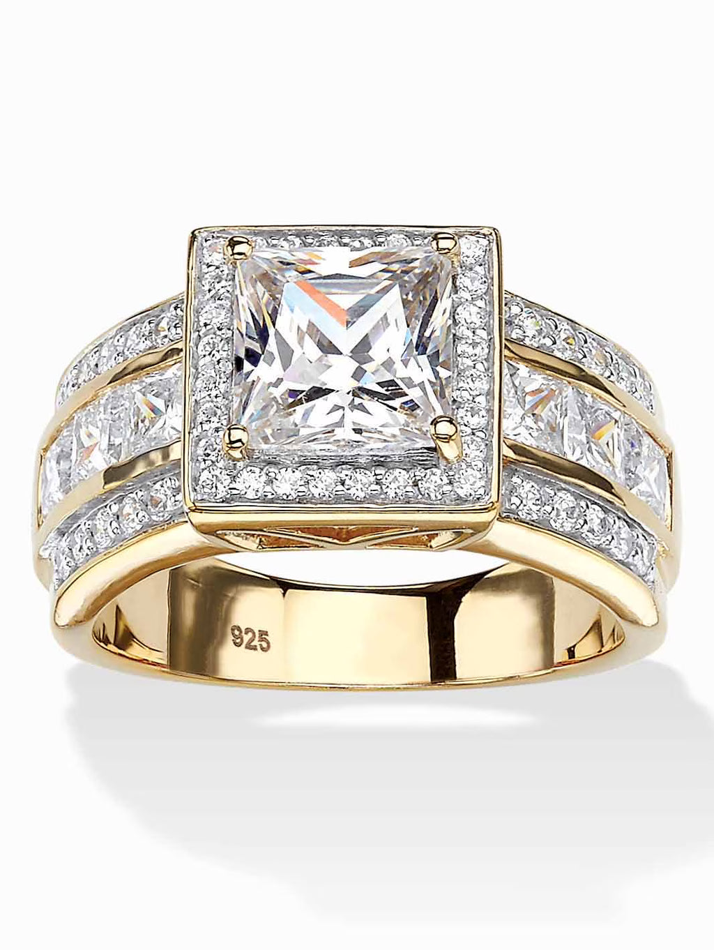 Princess-Cut Cubic Zirconia Halo Engagement Ring in 18k Gold-plated Sterling Silver R765