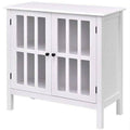 White Wood Bathroom Storage Floor Cabinet with Glass Doors H232186