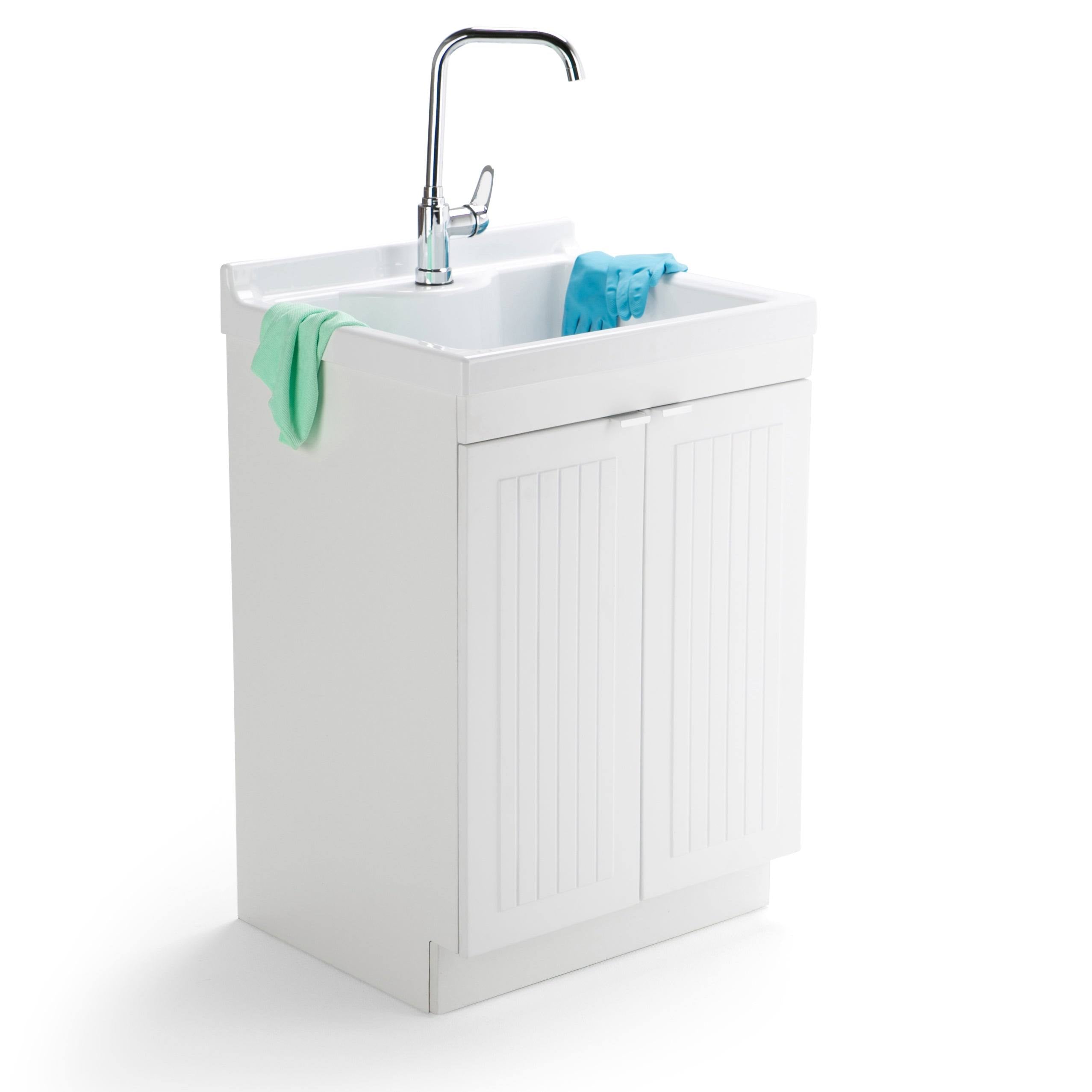 24 inch Laundry Cabinet with Faucet and ABS Sink (Pure White) M169150