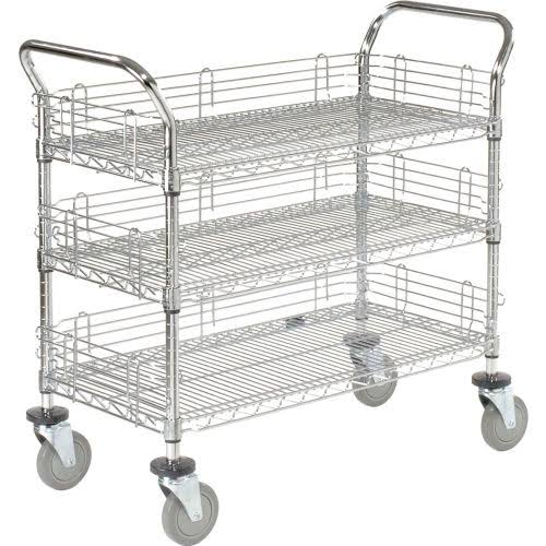 Chrome 3 Shelf Utility Cart with Polyurethane Brake Casters O8834