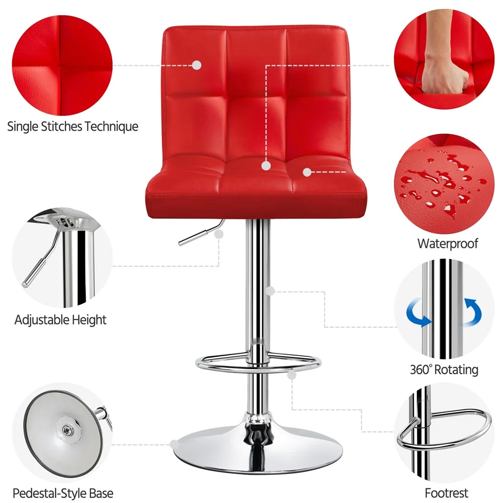 Red Faux Leather Adjustable Swivel Counter Bar Stools, Set of Two H297869
