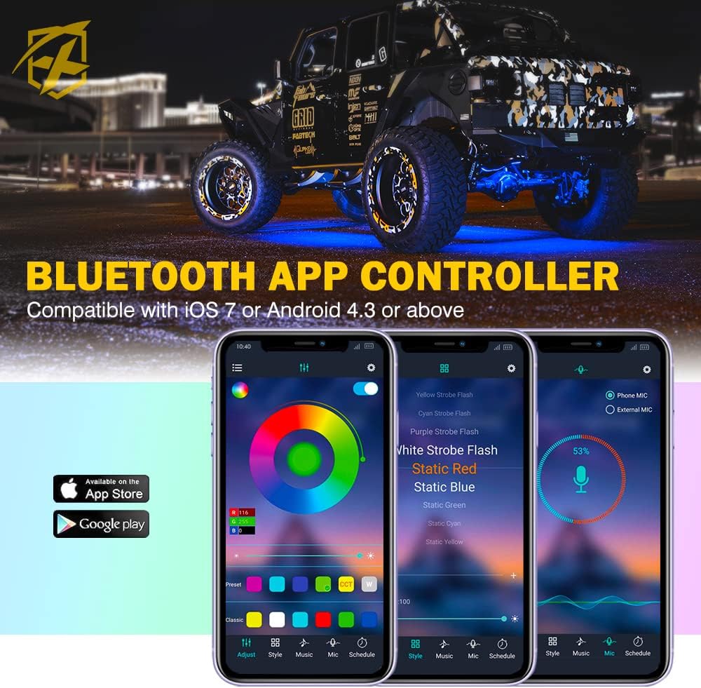 RGBW LED Rock Lights Kit with Bluetooth Controller, 6 Pods C528