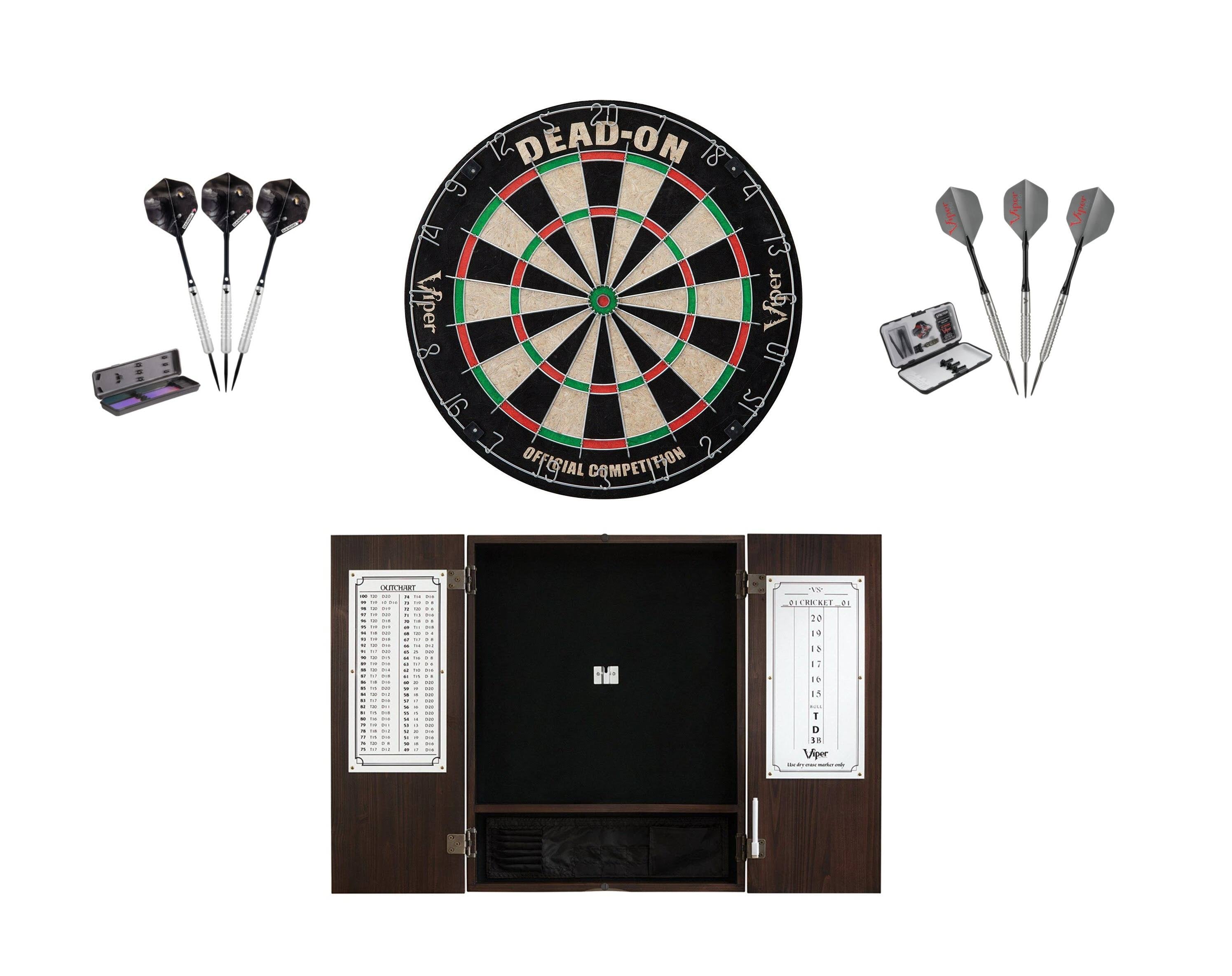 Bristle Dartboard with Steel Tip Cabinet and Tungsten Darts 22gm P2669
