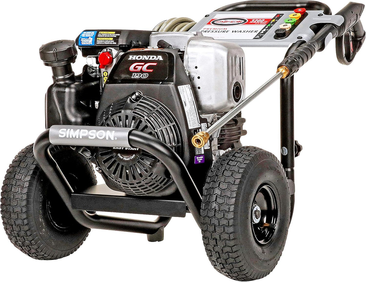 3200 PSI Gas Pressure Washer with Honda GC190, 2.5 GPM, 3/8" x 100' 4500 PSI Cold Water Hose W767518