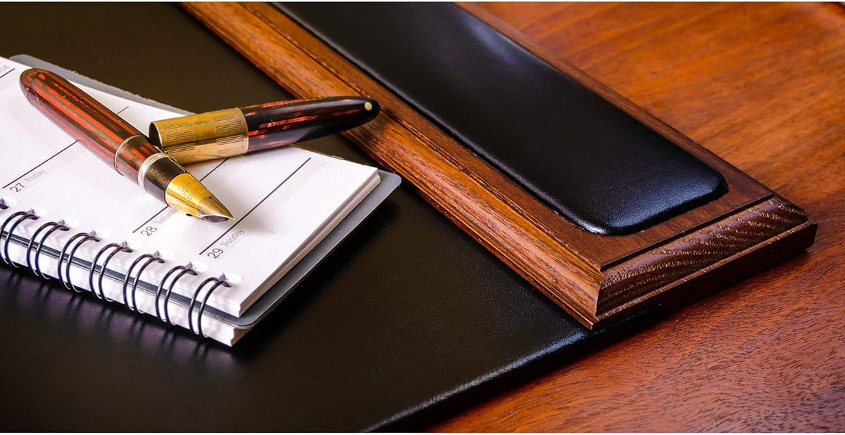 Walnut & Black Leather Desk Pad Q43245