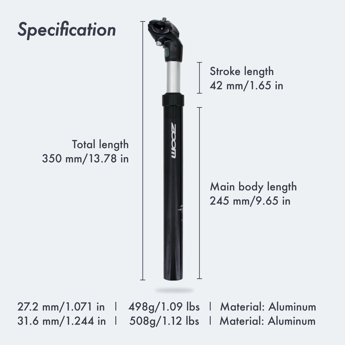 Suspension Seatpost Shock Absorber Damping Alu for MTB Bicycle Seat Post 30.9 X350MM K871