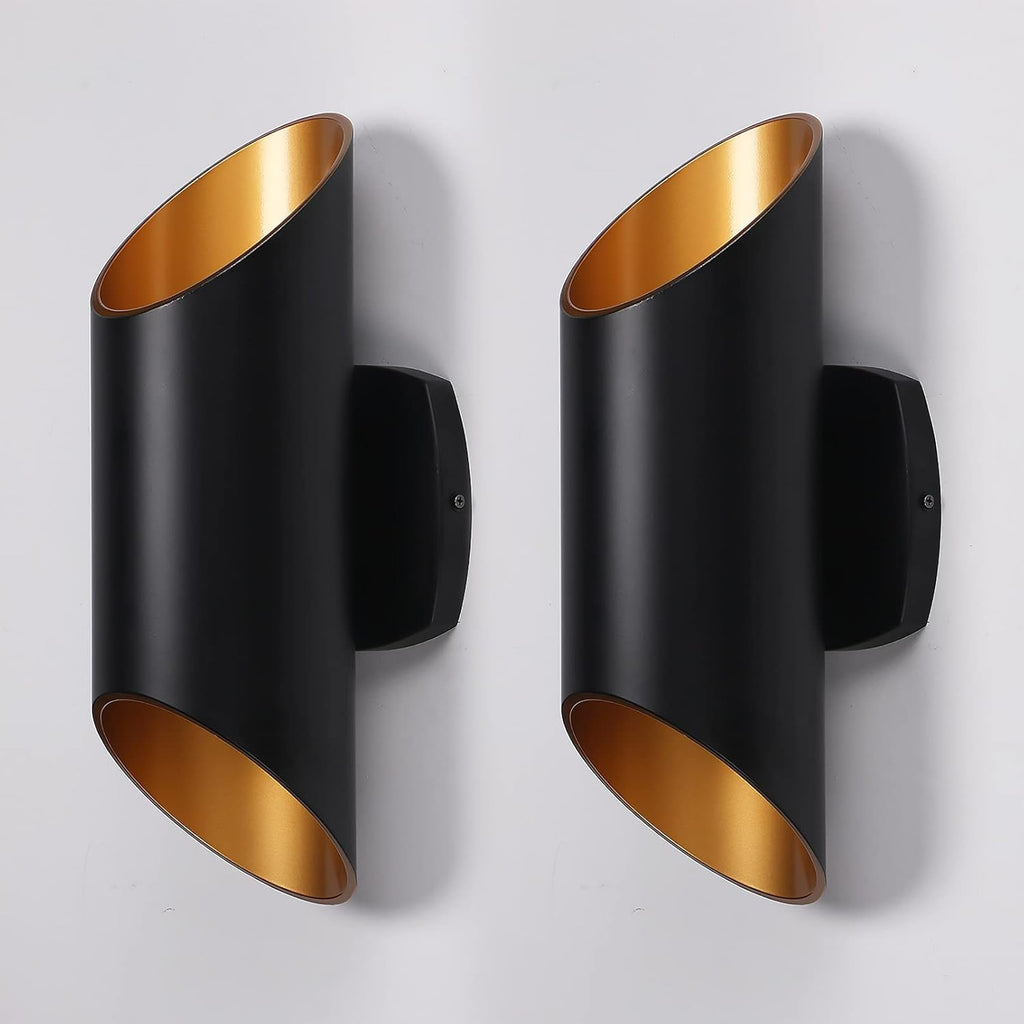 Matte Black Aluminum and Gold Finish LED Wall Light, Pack of 2 V472