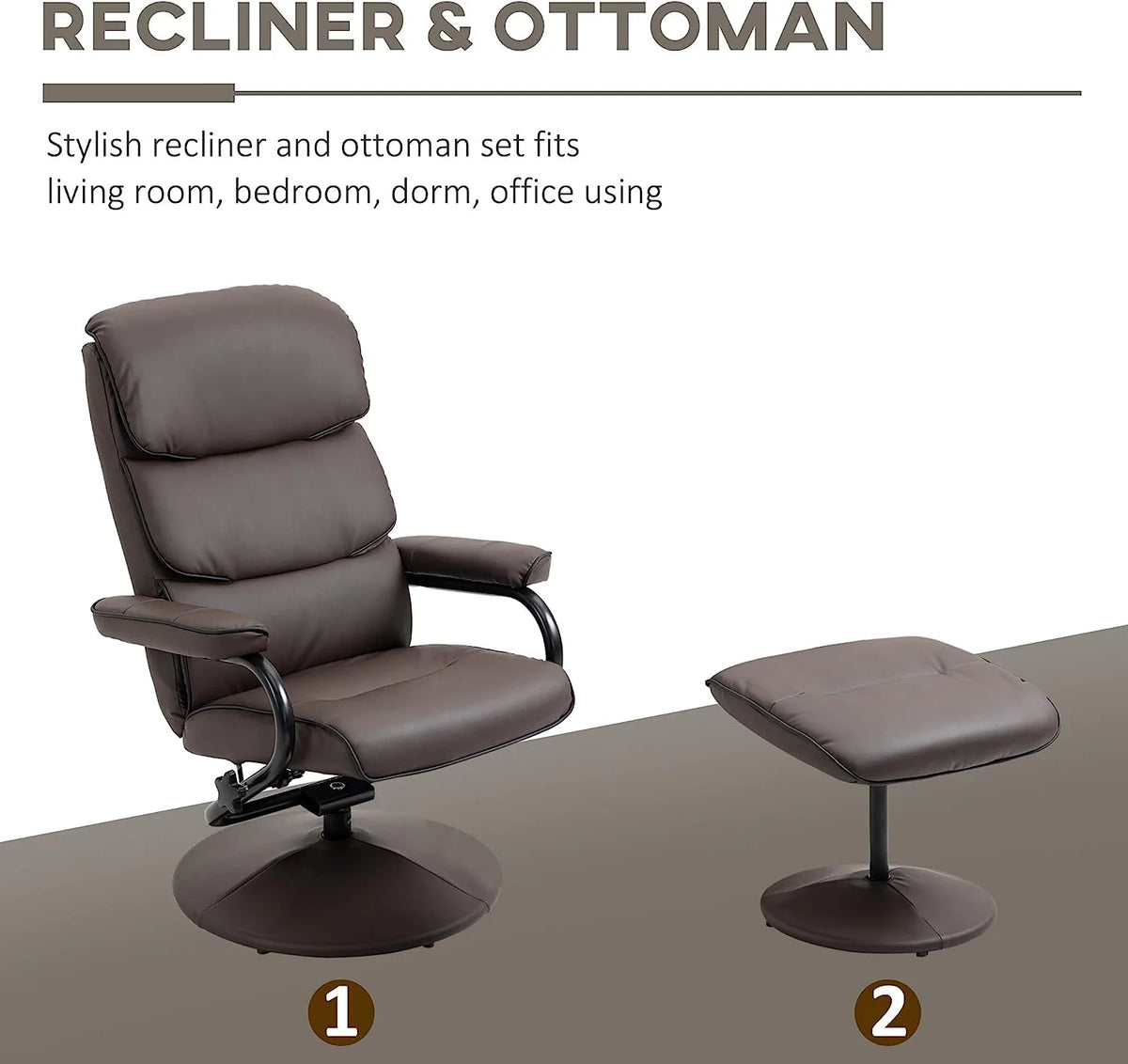 Brown PU Leather Swivel Recliner Chair with Ottoman M267102